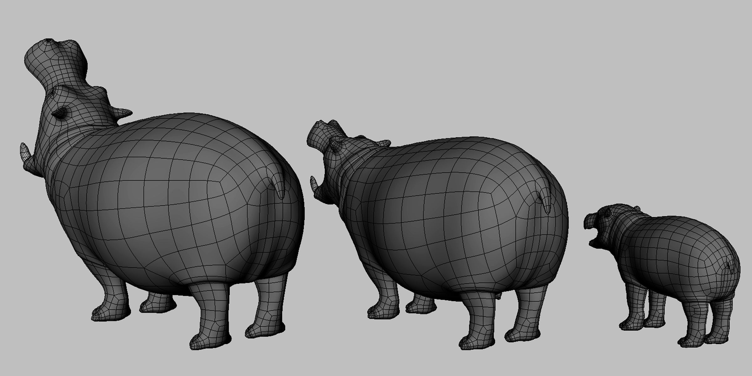 Hippopotamus Family Low-poly 3D model_5