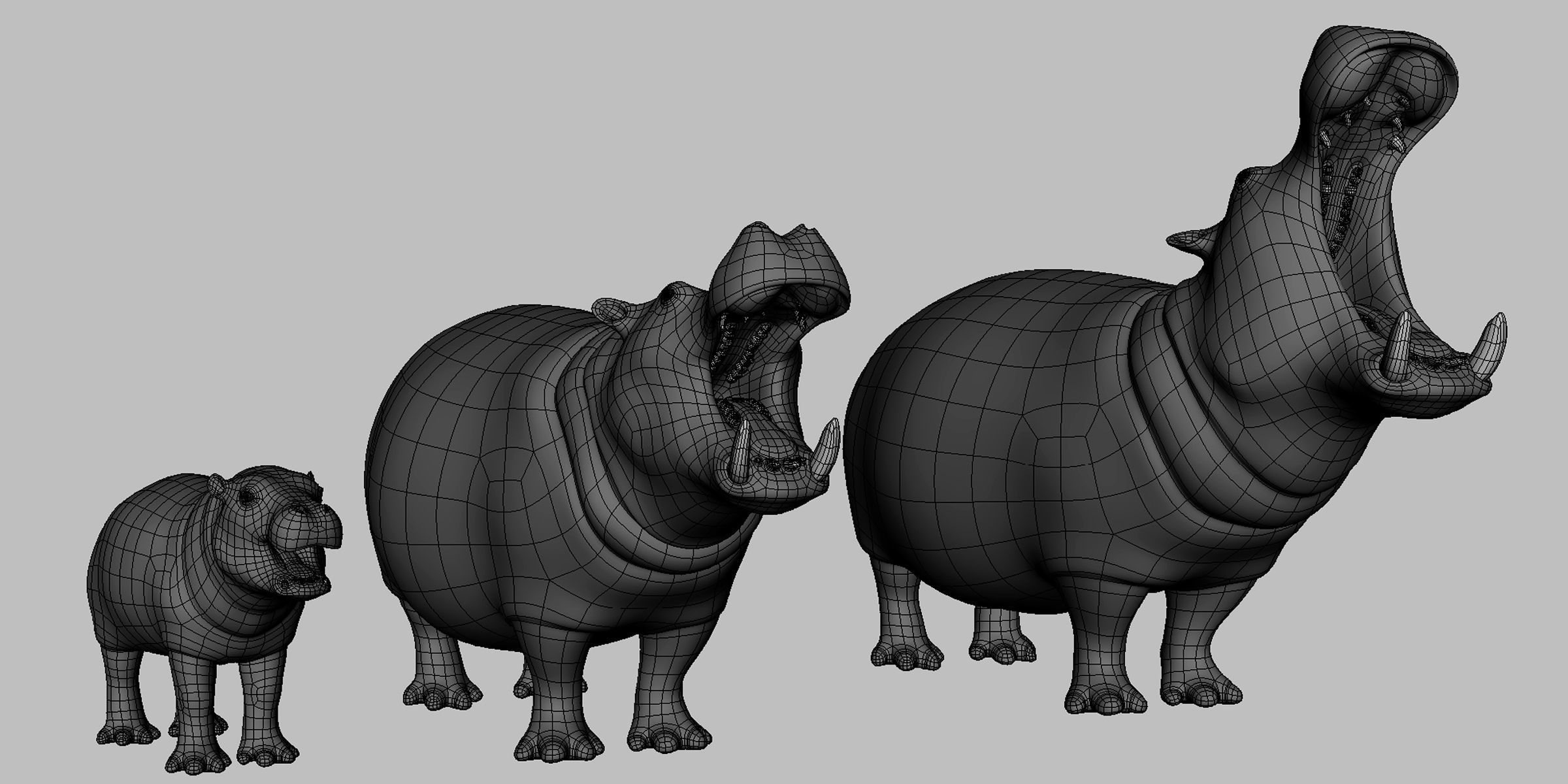 Hippopotamus Family Low-poly 3D model_1