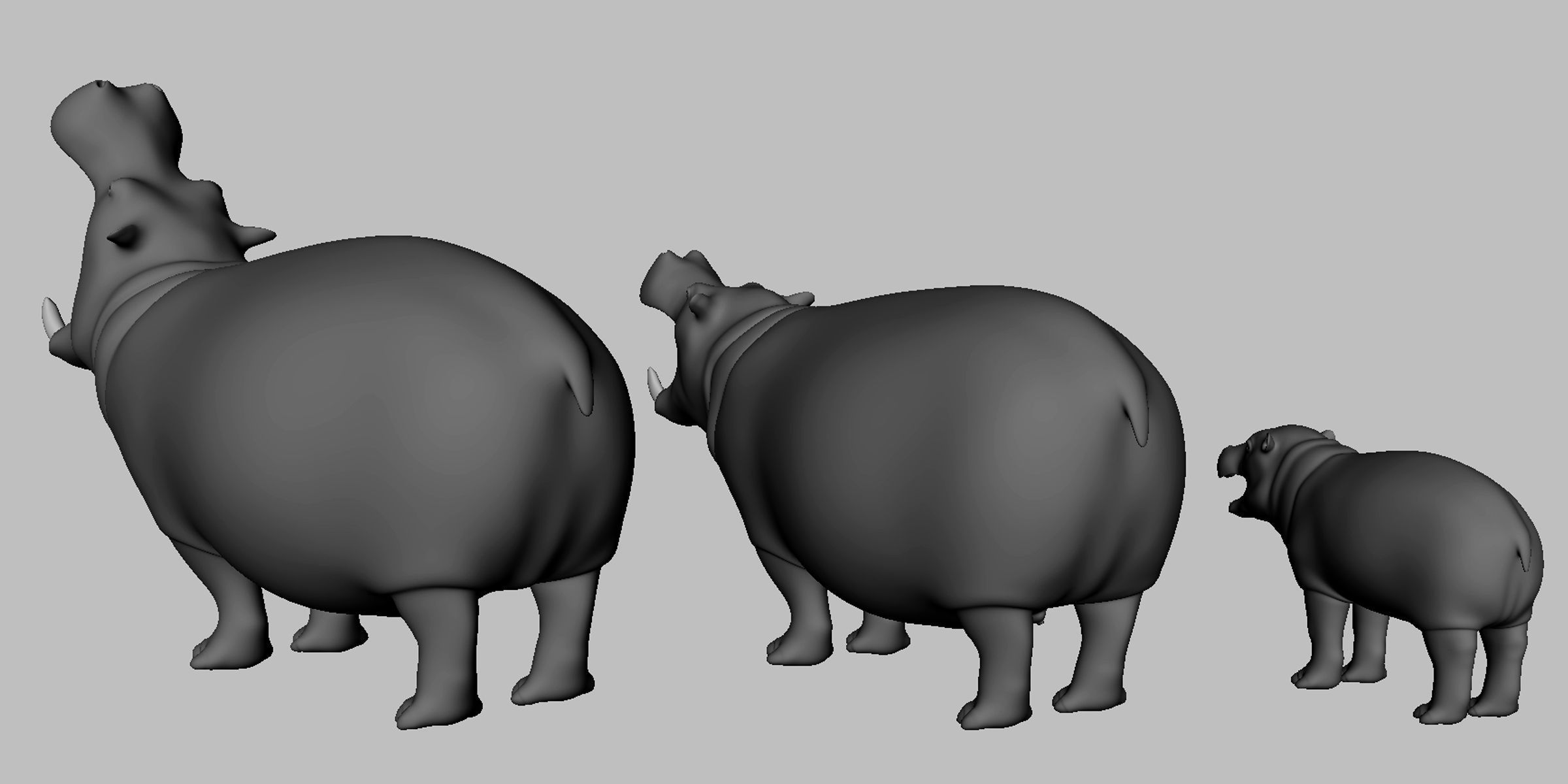 Hippopotamus Family Low-poly 3D model_4
