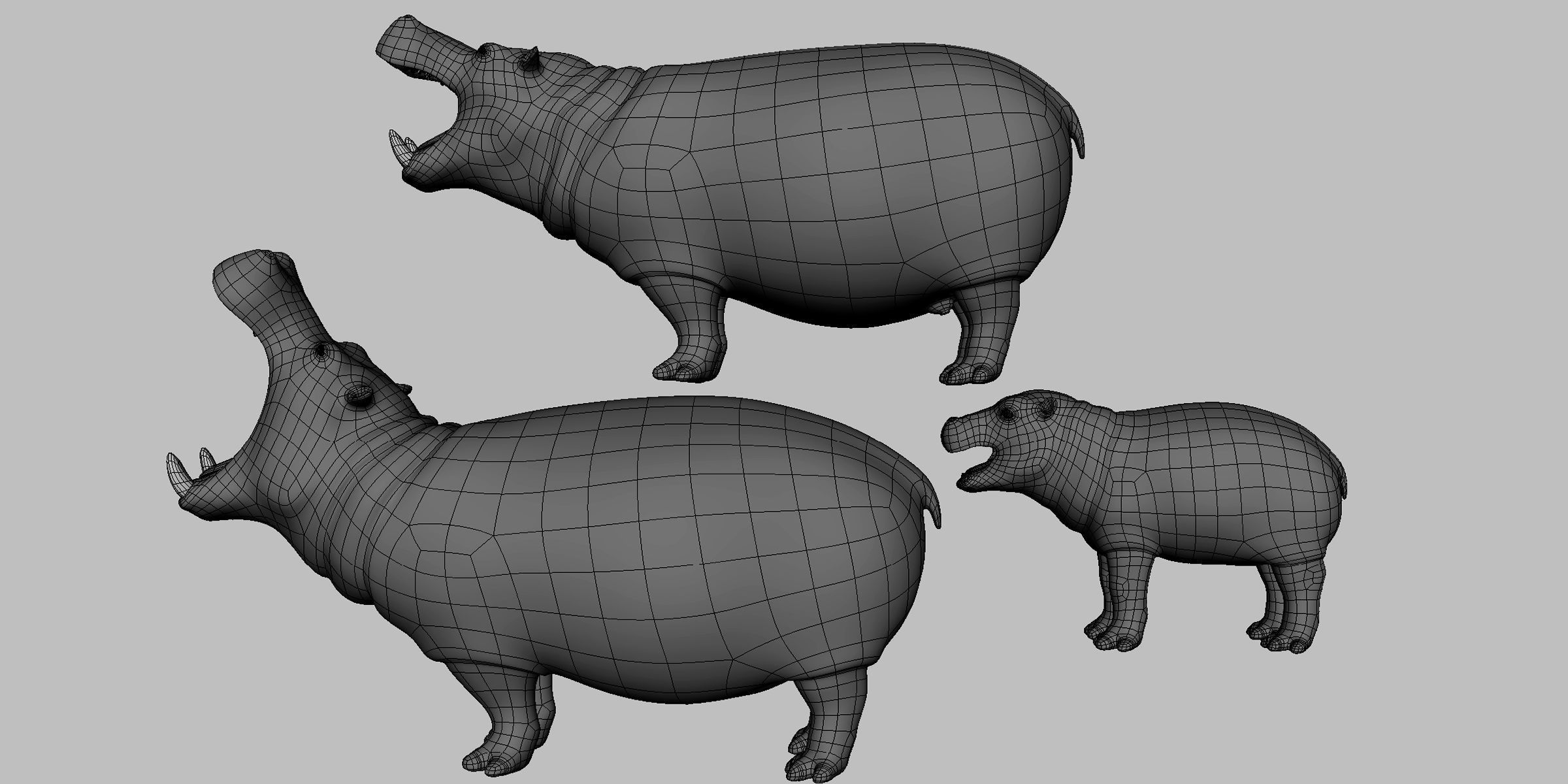 Hippopotamus Family Low-poly 3D model_3