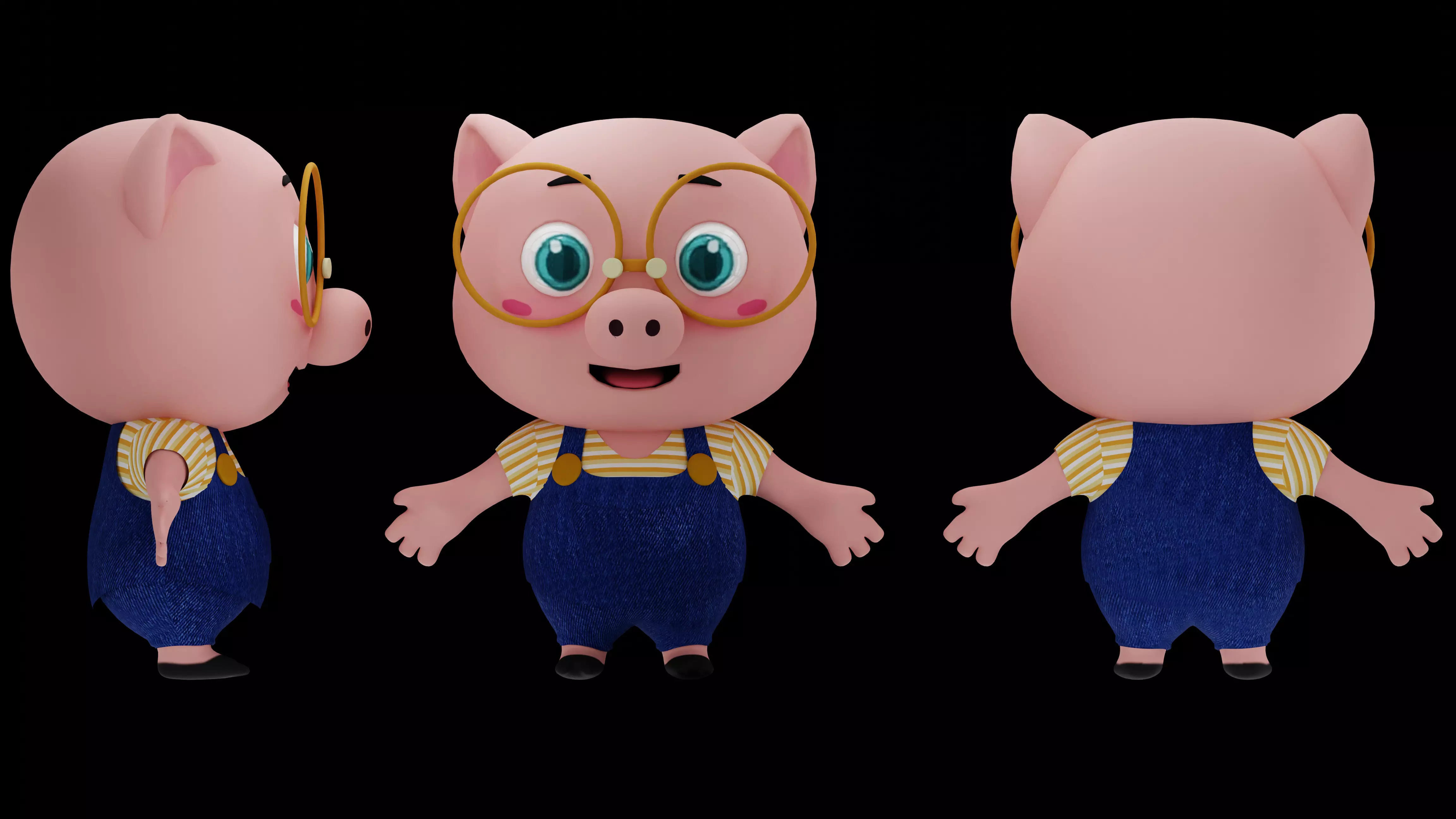 Cute Little Pig 3D Character For Animation RIGGED Low-poly 3D model_0