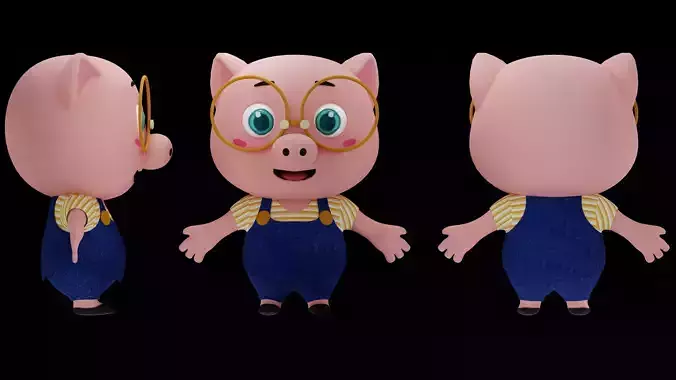 Cute Little Pig 3D Character For Animation RIGGED Low-poly 3D model