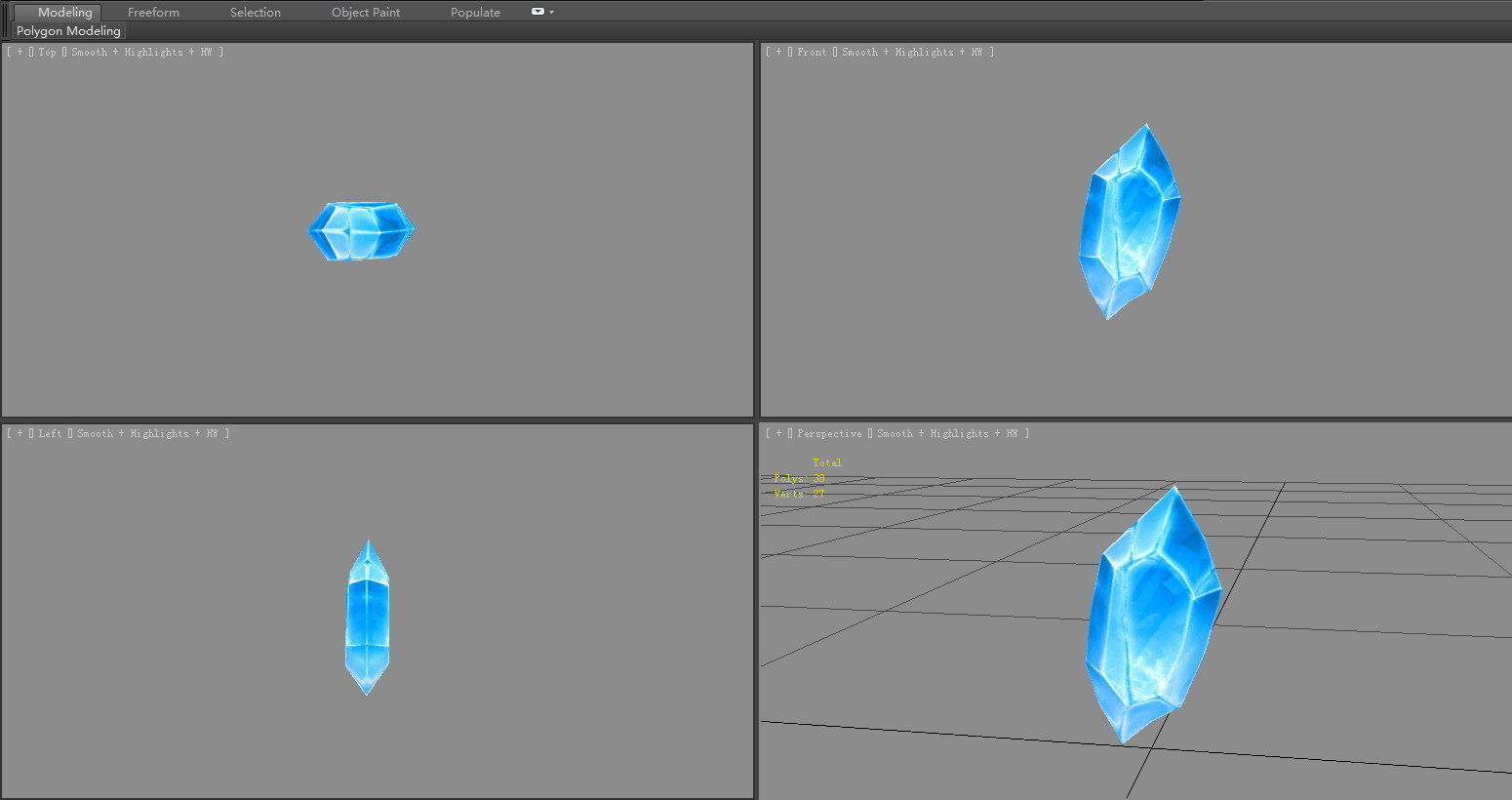 Cartoon ice cube - sapphire crystal Low-poly 3D model_3