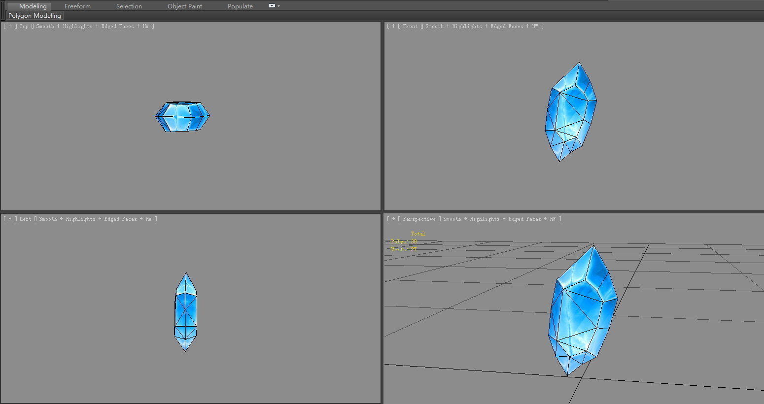 Cartoon ice cube - sapphire crystal Low-poly 3D model_4