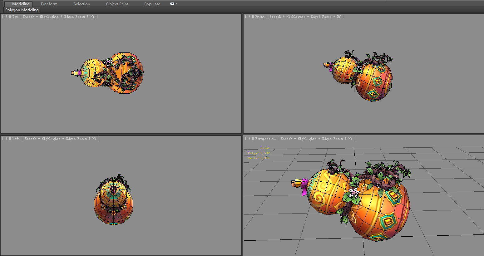 Cartoon Vine Gourd Mount Low-poly 3D model_4