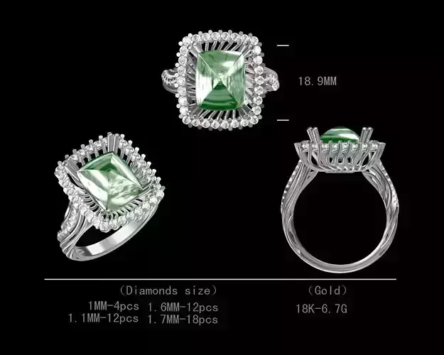Stylish engagement Green Diamond ring for women 3D model Free 3D print model