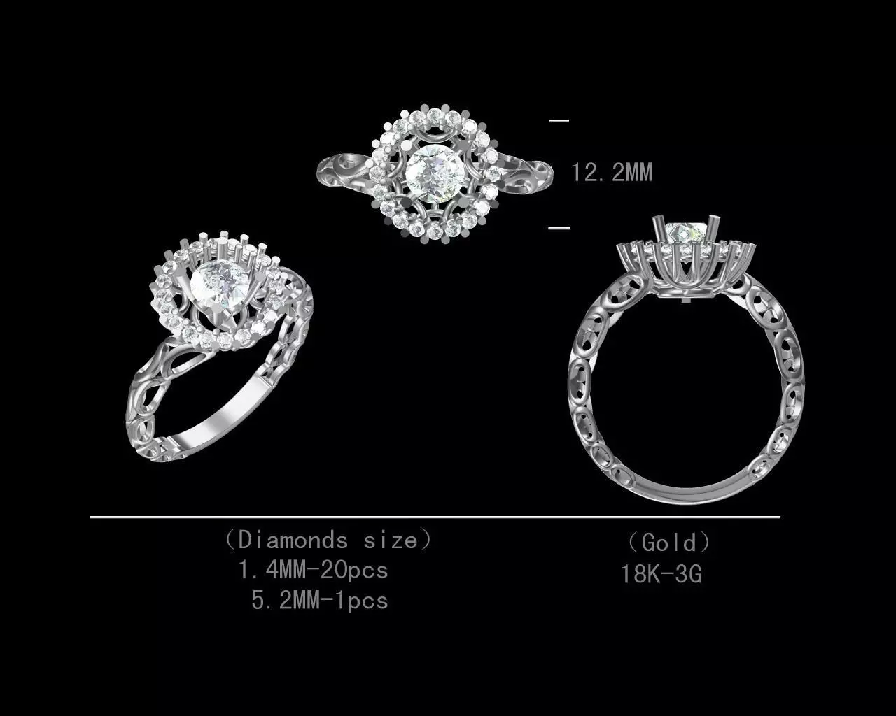 Round Halo Diamond Beautiful Engagement Ring 3D model Free 3D print model