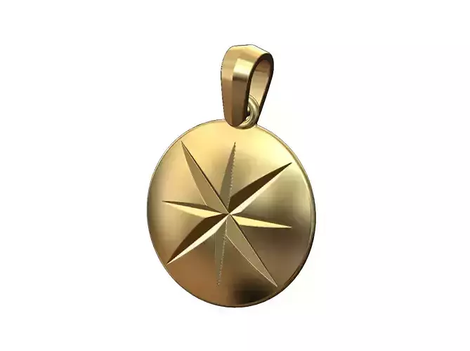 Compass star engraving pendant charm with bail