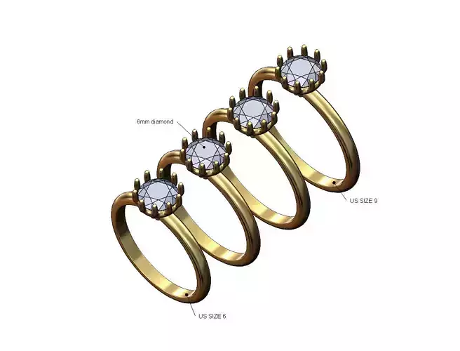 Crown setting 6mm diamond ring US sizes 6to9 