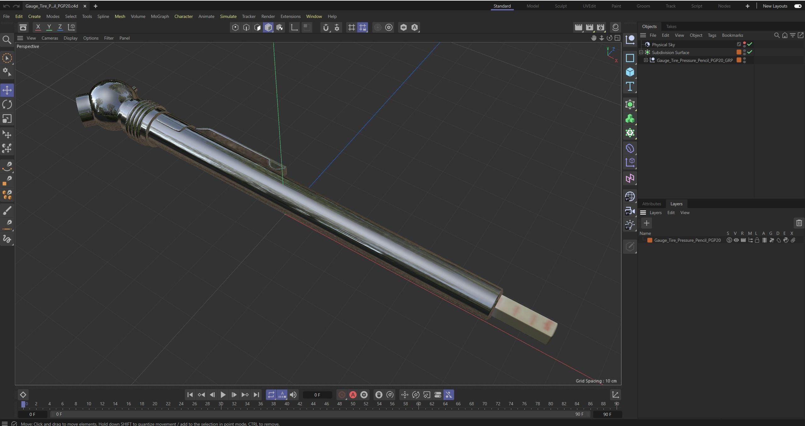 Gauge Tire Pressure Pencil PGP20 Low-poly 3D model_29