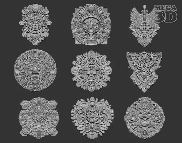 Mayan Pendant Bas relief Pack 240513  3D Model Collection