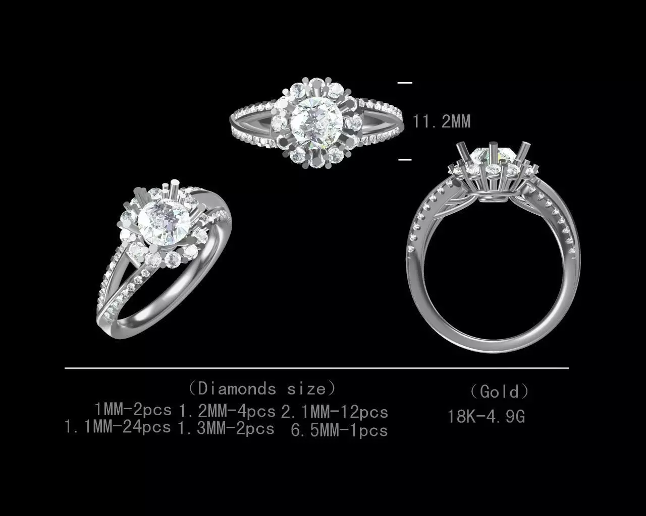 Flower design engagement diamond ring for women 3D model Free 3D print model