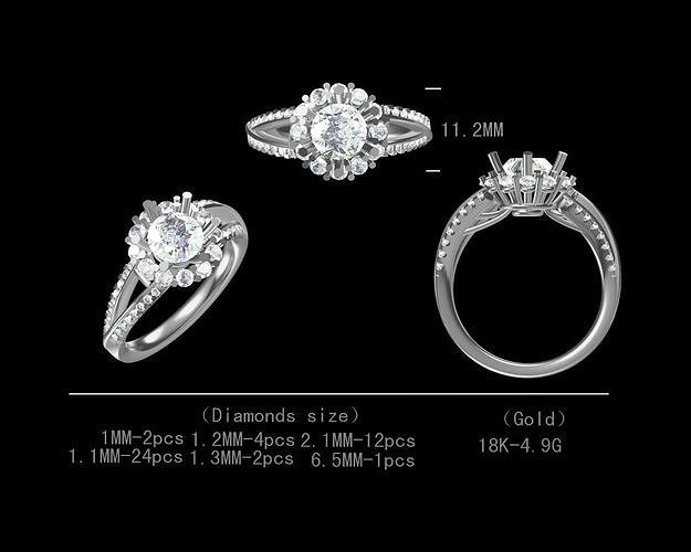 Flower design engagement diamond ring for women 3D model Free 3D print model