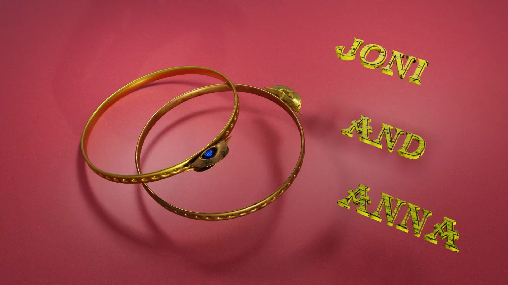 3D Model of Wedding Rings Elegant Gold Bands with a Blue Gem Free 3D model