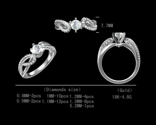 Stylish Round Cut Diamond Engagement ring for women 3D model Free 3D print model