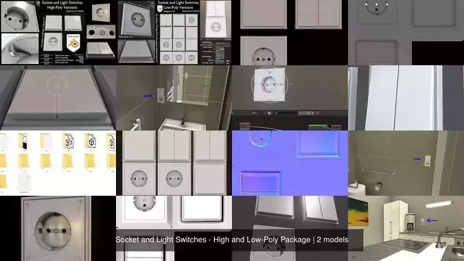  Socket and Light Switches - High and Low-Poly Package 3D Model Collection
