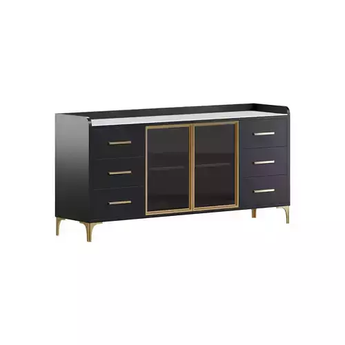 Modern Glass Door Wood Sideboard 2