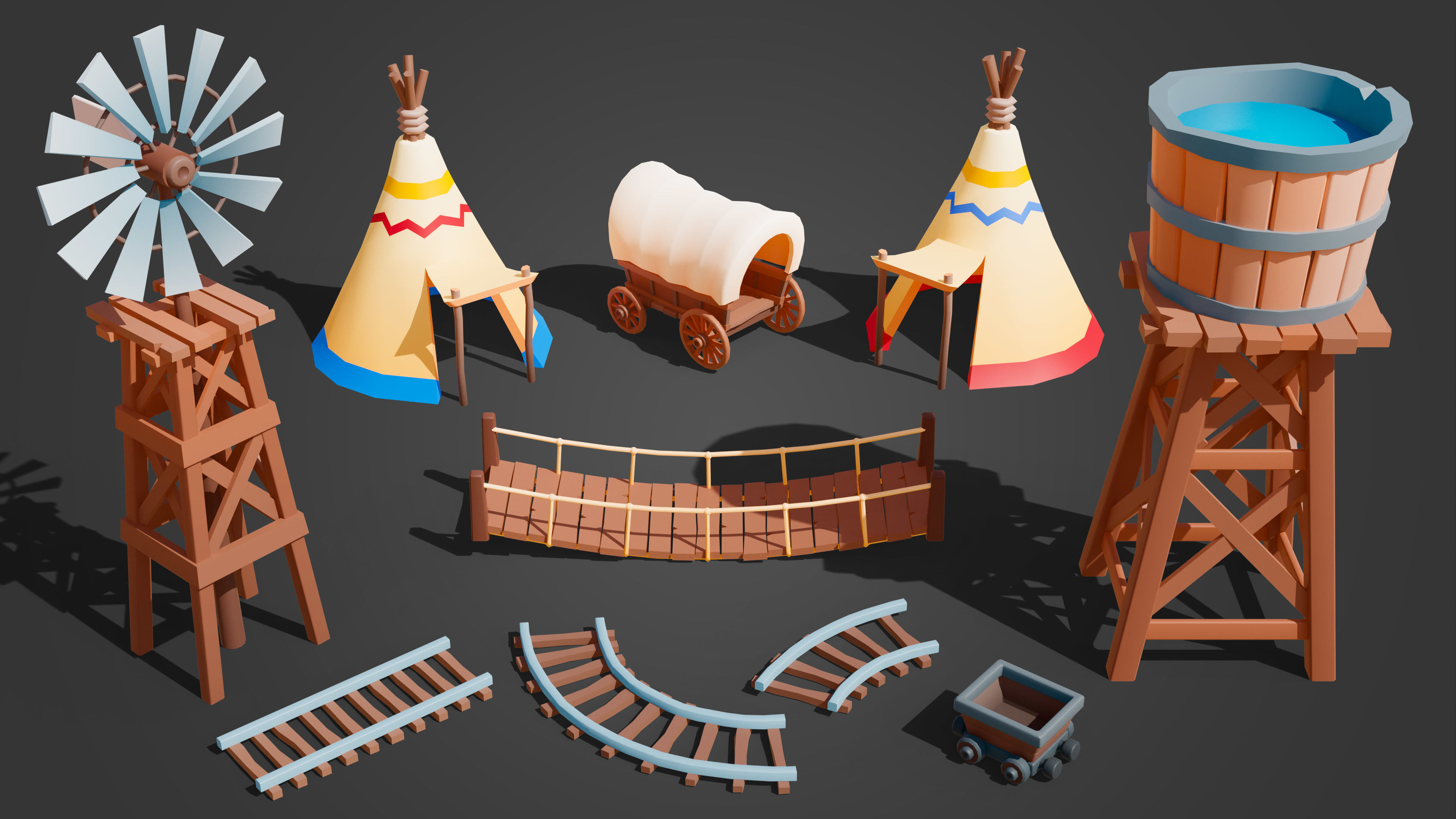 Western Low-poly 3D model_16