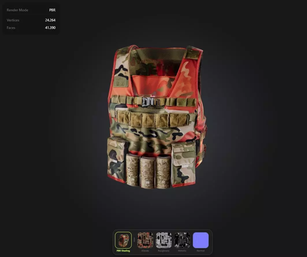 Red camo Military Vest game ready UE5 PBR Low-poly 3D model