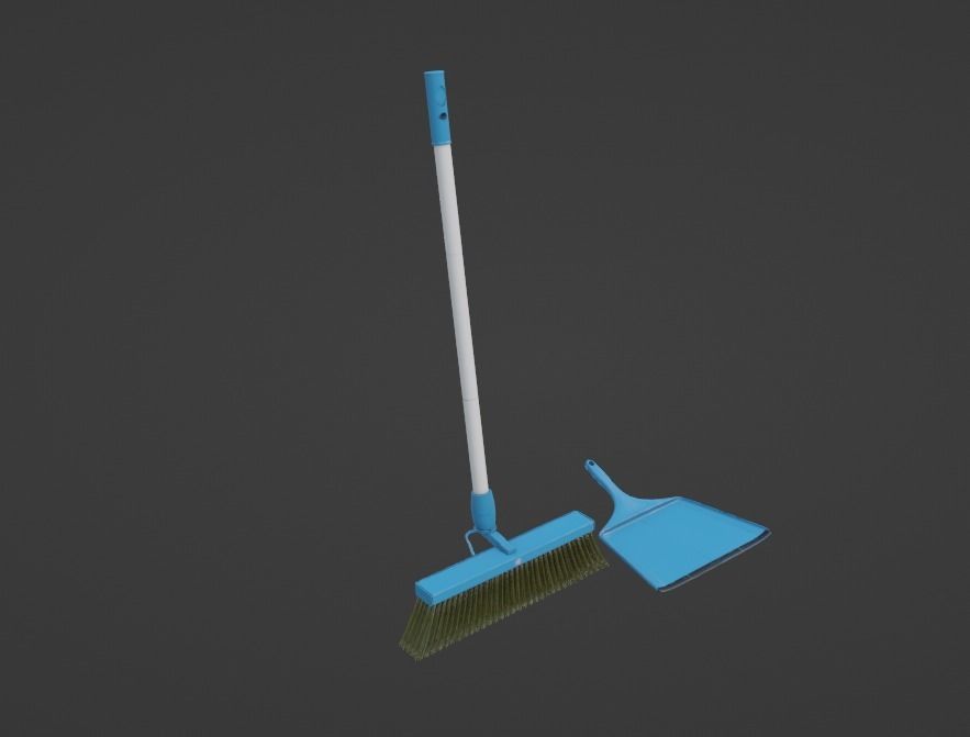 Broom and Dustpan Set Low-poly 3D model_2