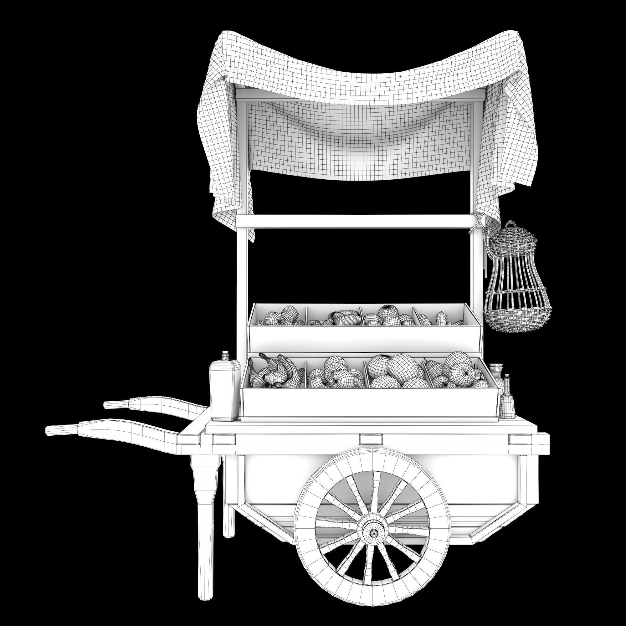 Vintage wheelbarrow counter with vegetables and fruits 3D model_10