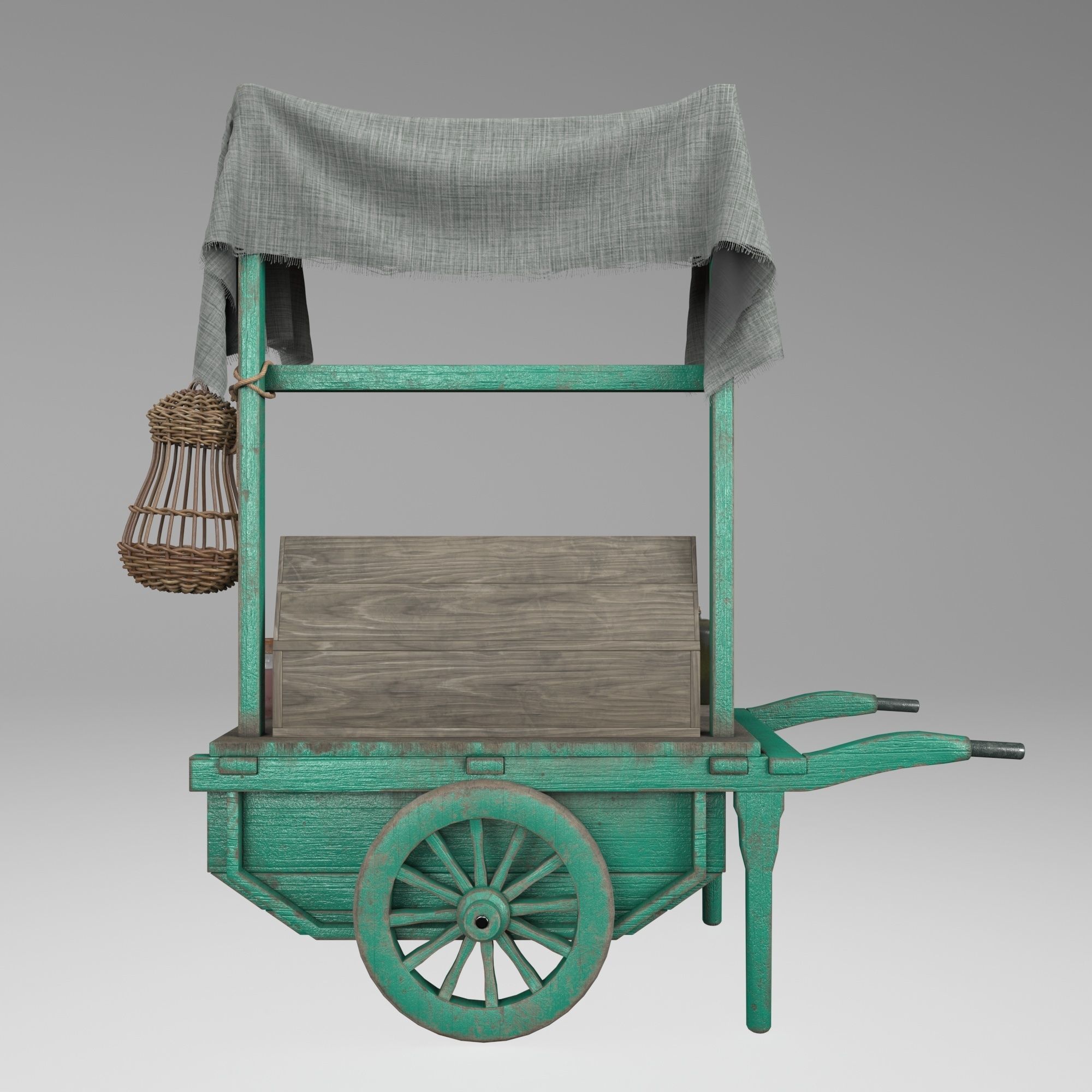 Vintage wheelbarrow counter with vegetables and fruits 3D model_8
