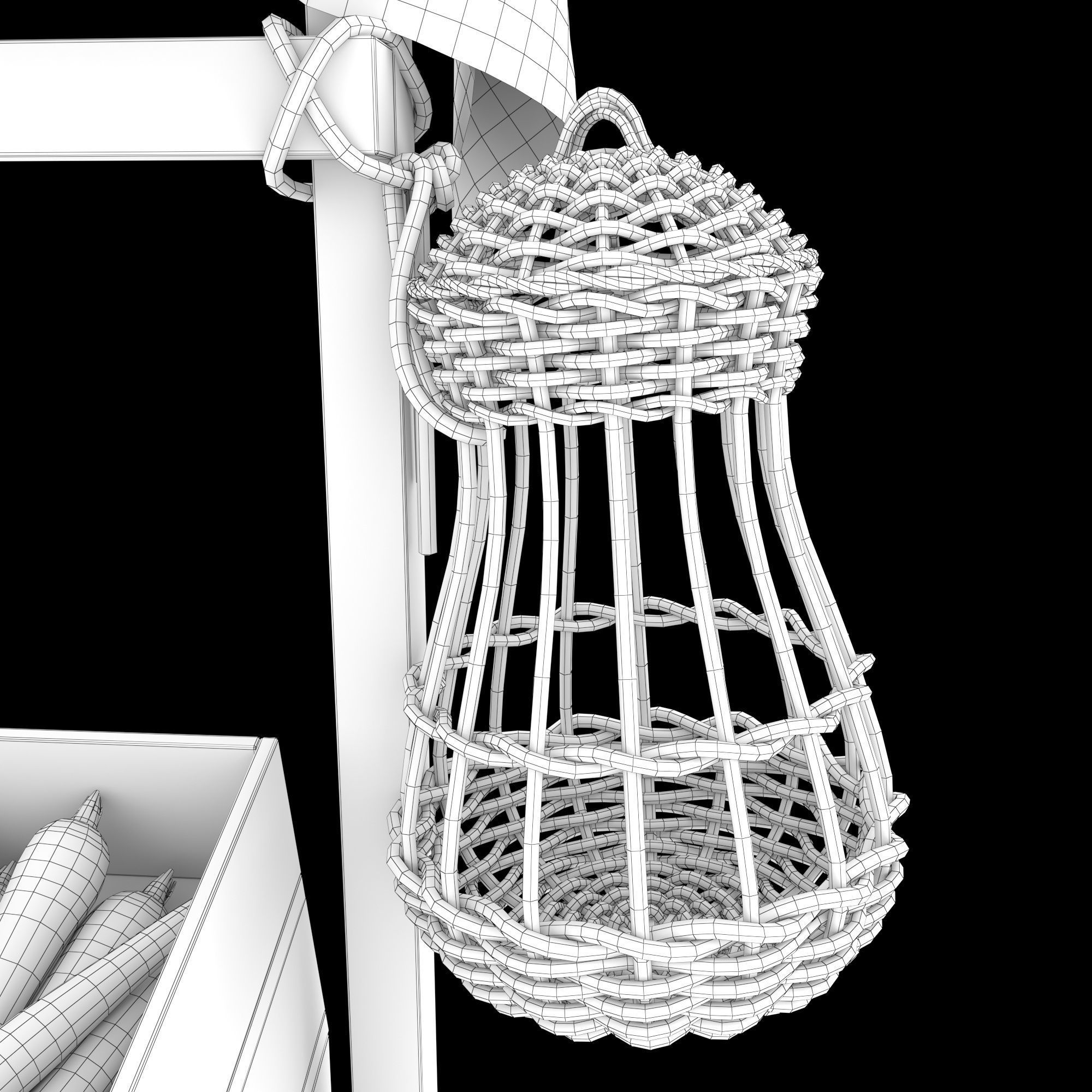 Vintage wheelbarrow counter with vegetables and fruits 3D model_14