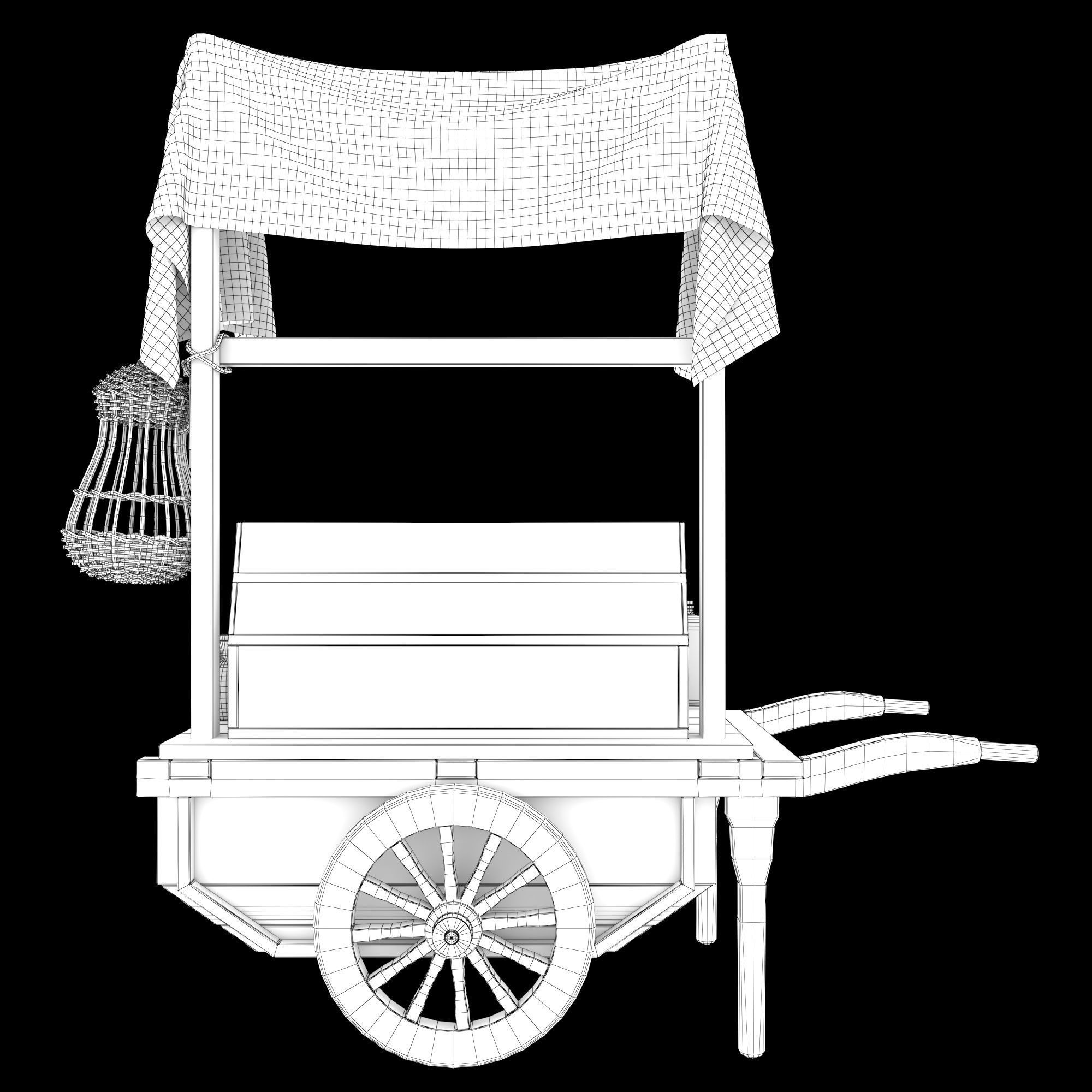 Vintage wheelbarrow counter with vegetables and fruits 3D model_11