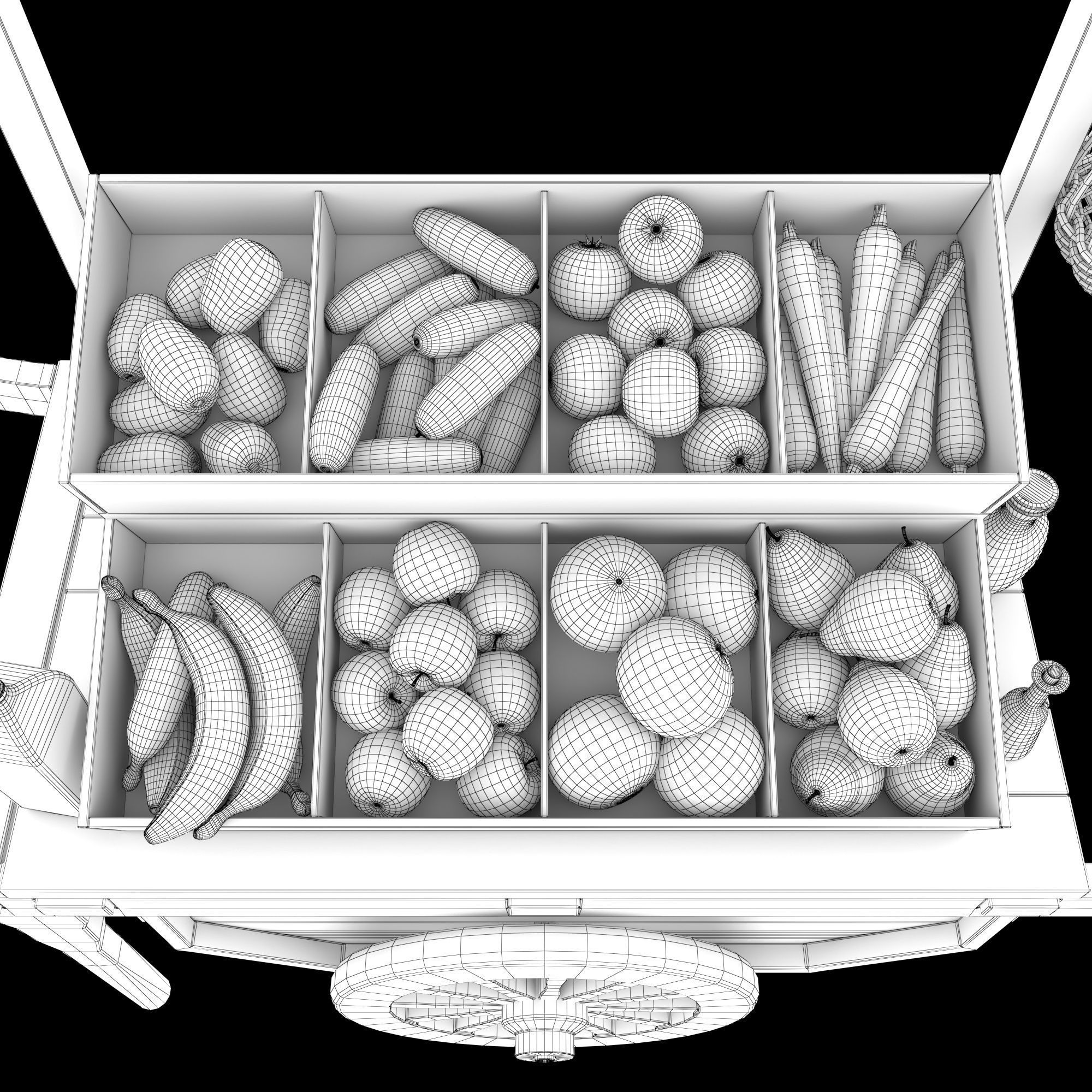 Vintage wheelbarrow counter with vegetables and fruits 3D model_13