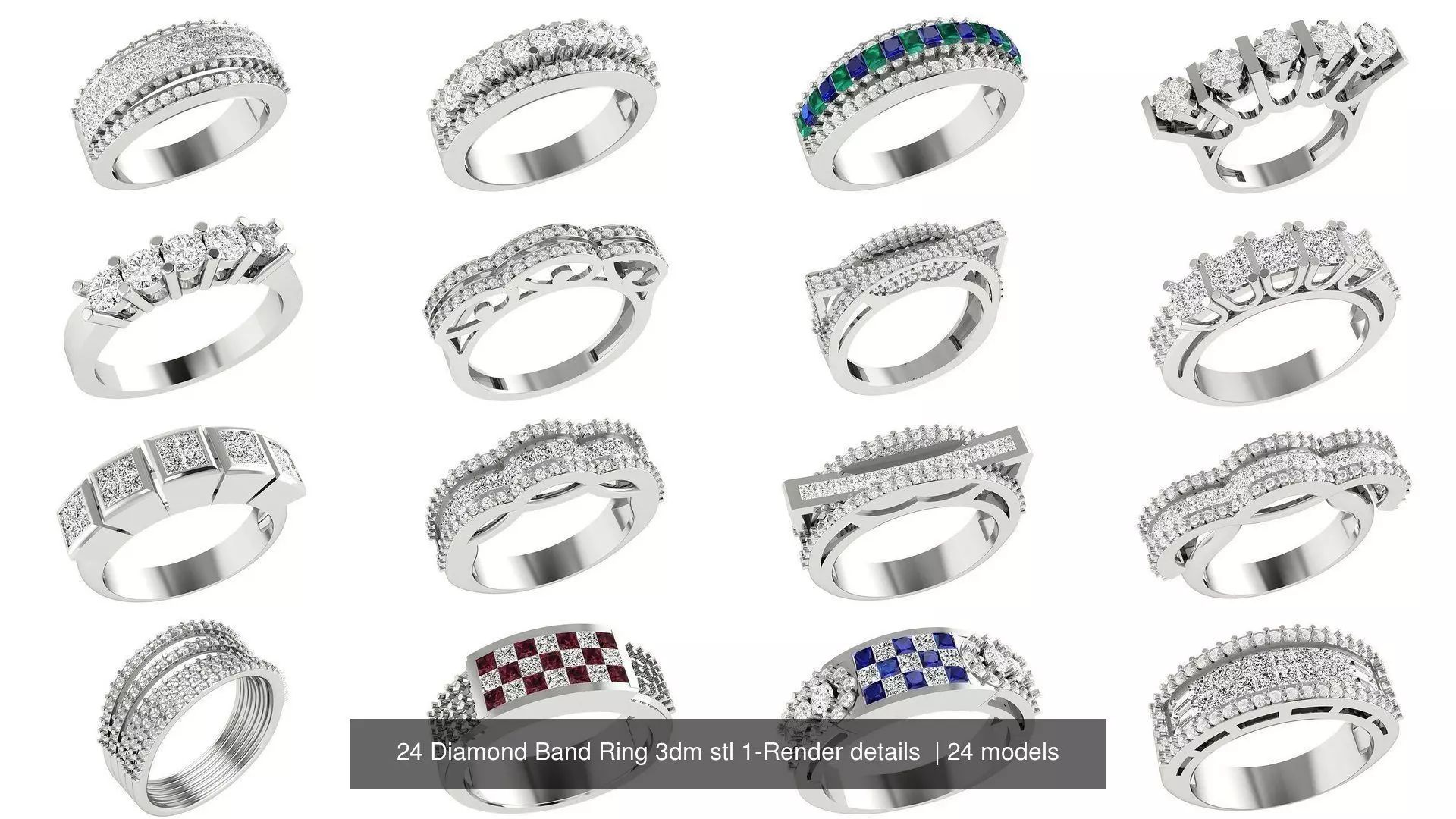 24 Diamond Band Ring 3dm stl 1-Render details  3D Model Collection_0