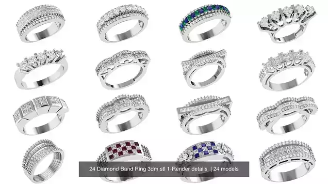 24 Diamond Band Ring 3dm stl 1-Render details 