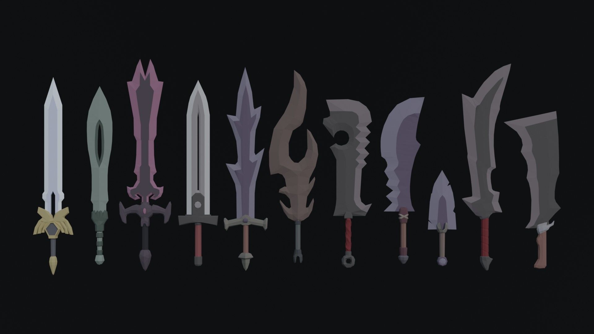 Cartoon Fantasy Swords Polygonal Style Low-poly 3D model_1