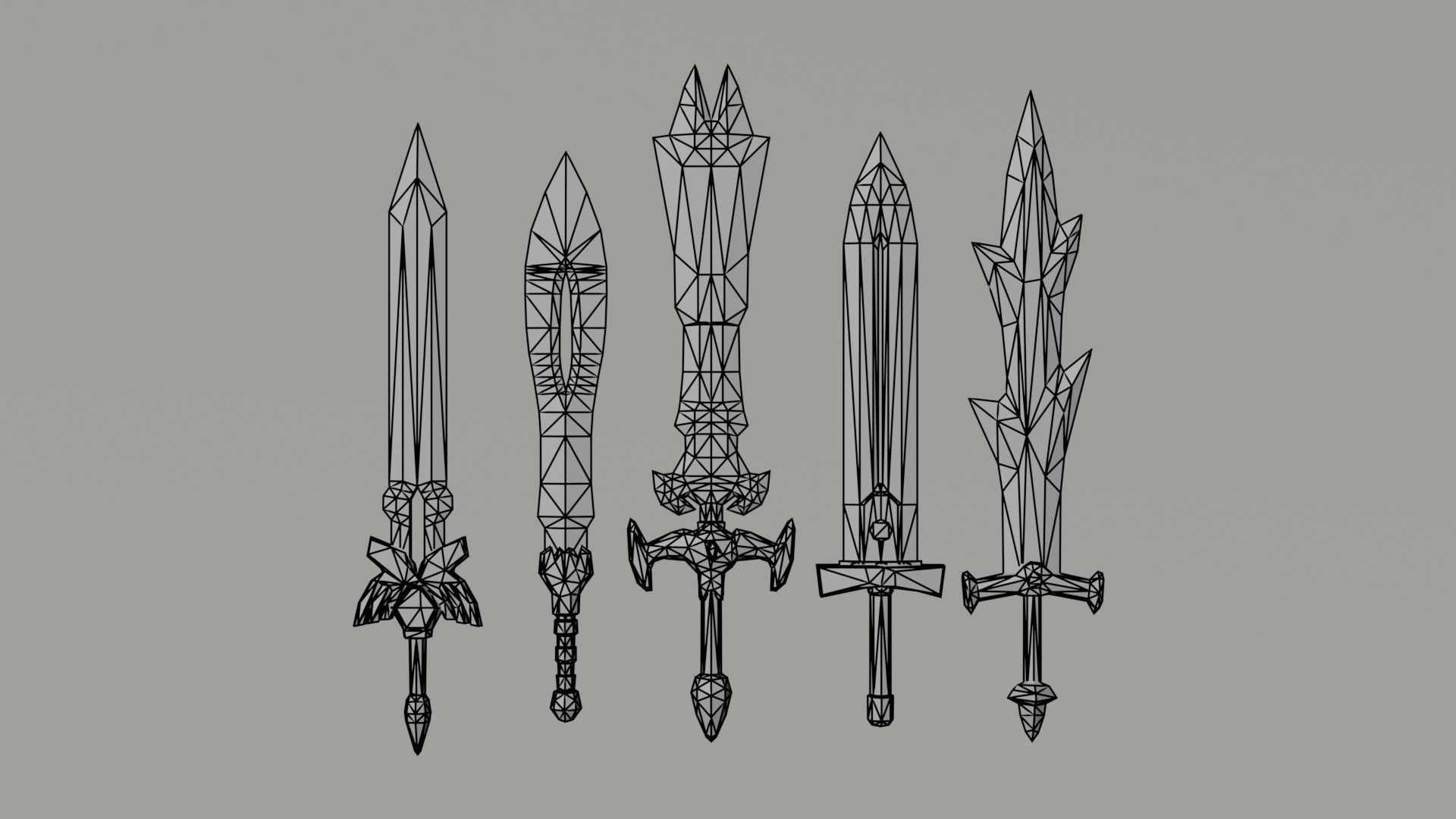 Cartoon Fantasy Swords Polygonal Style Low-poly 3D model_4