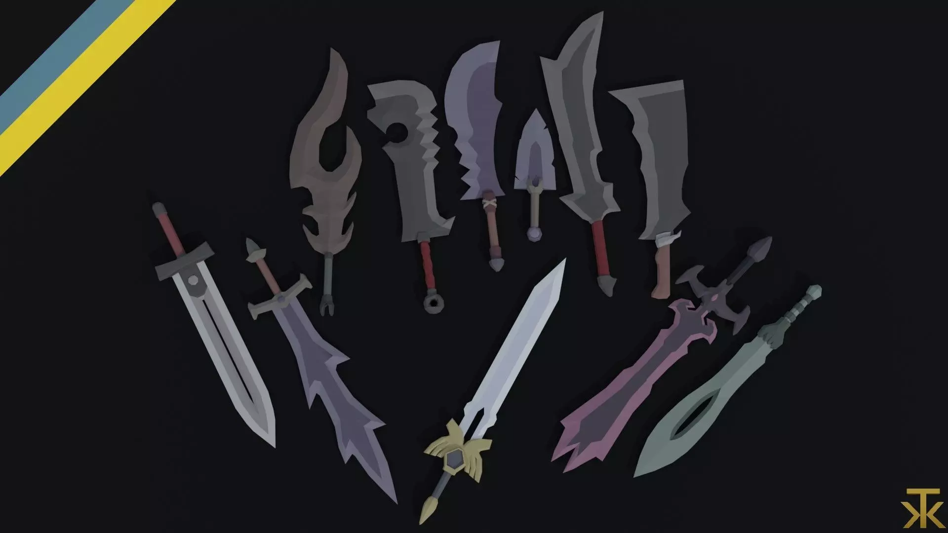 Cartoon Fantasy Swords Polygonal Style Low-poly 3D model_0