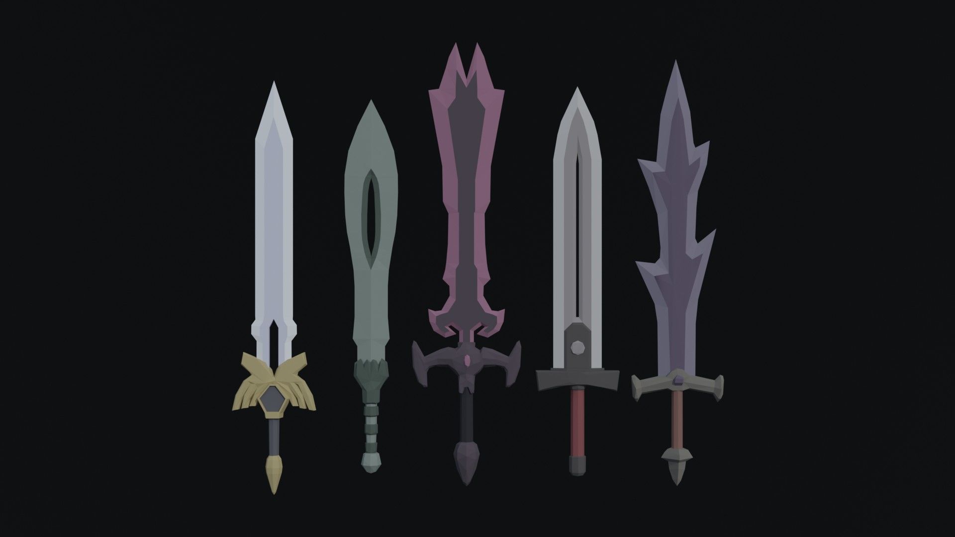 Cartoon Fantasy Swords Polygonal Style Low-poly 3D model_2