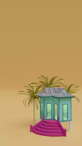 Malay Traditional Small Wooden House Mockup 3D model