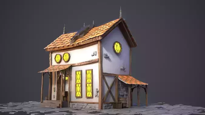 Medieval Fantasy LowPoly Stylized Collection House3 3D Model