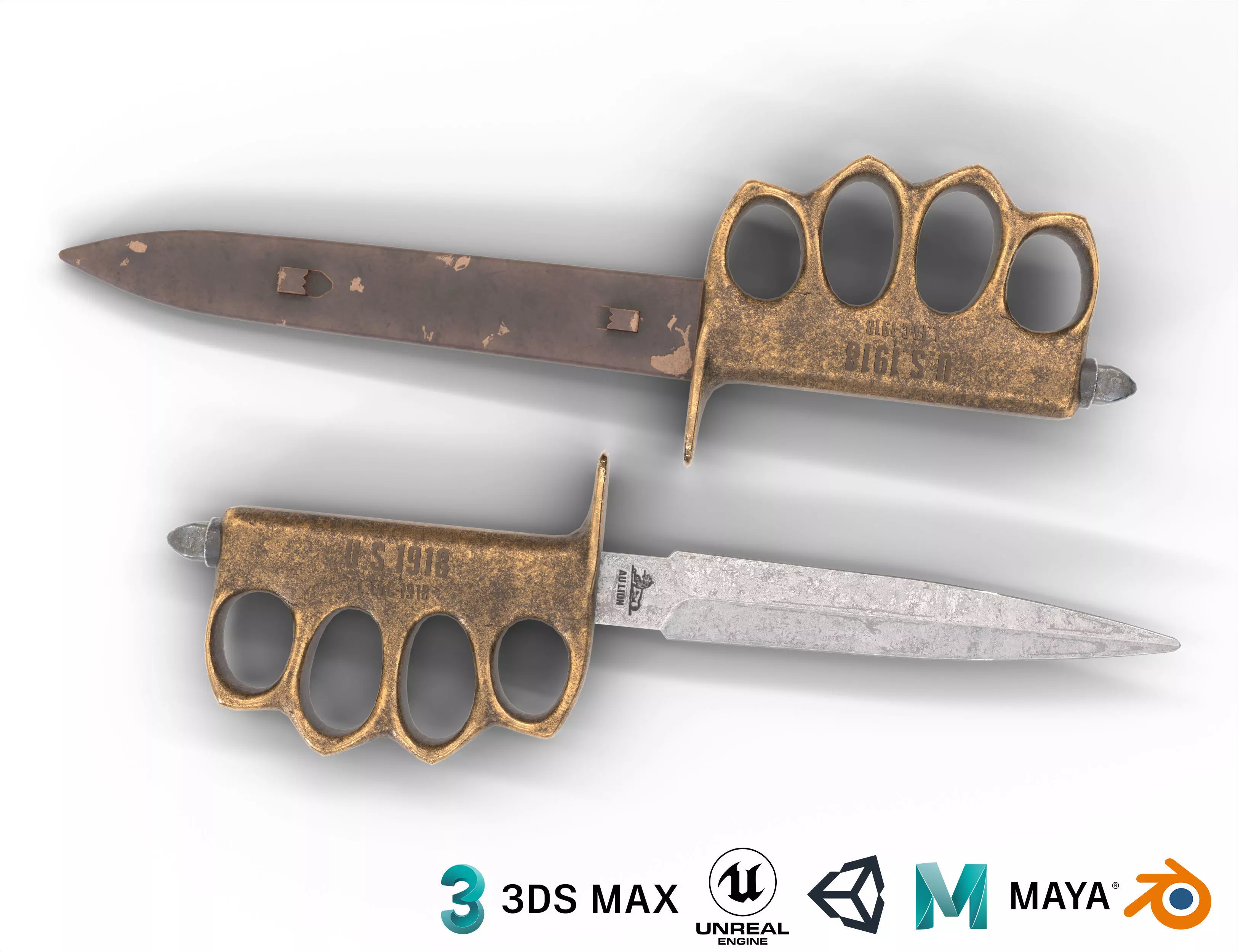 Trench Knife MK1 1918 Low-poly 3D model_0