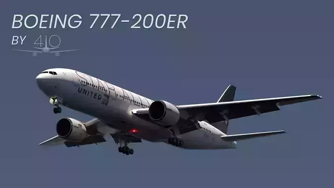 ANIMATED Boeing 777-200ER - United Airlines Star Alliance Livery 3D model