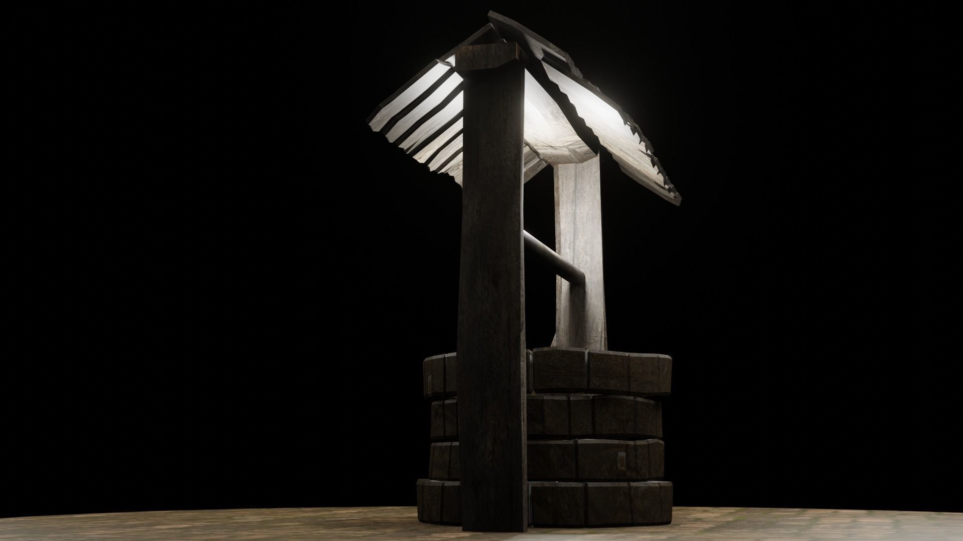 A well with a wood roof Low-poly 3D model_12