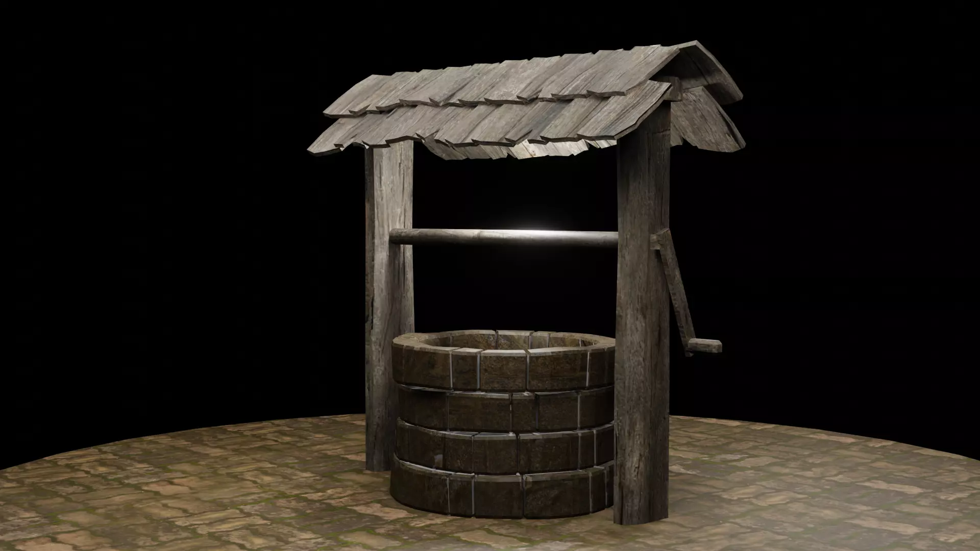 A well with a wood roof Low-poly 3D model_0