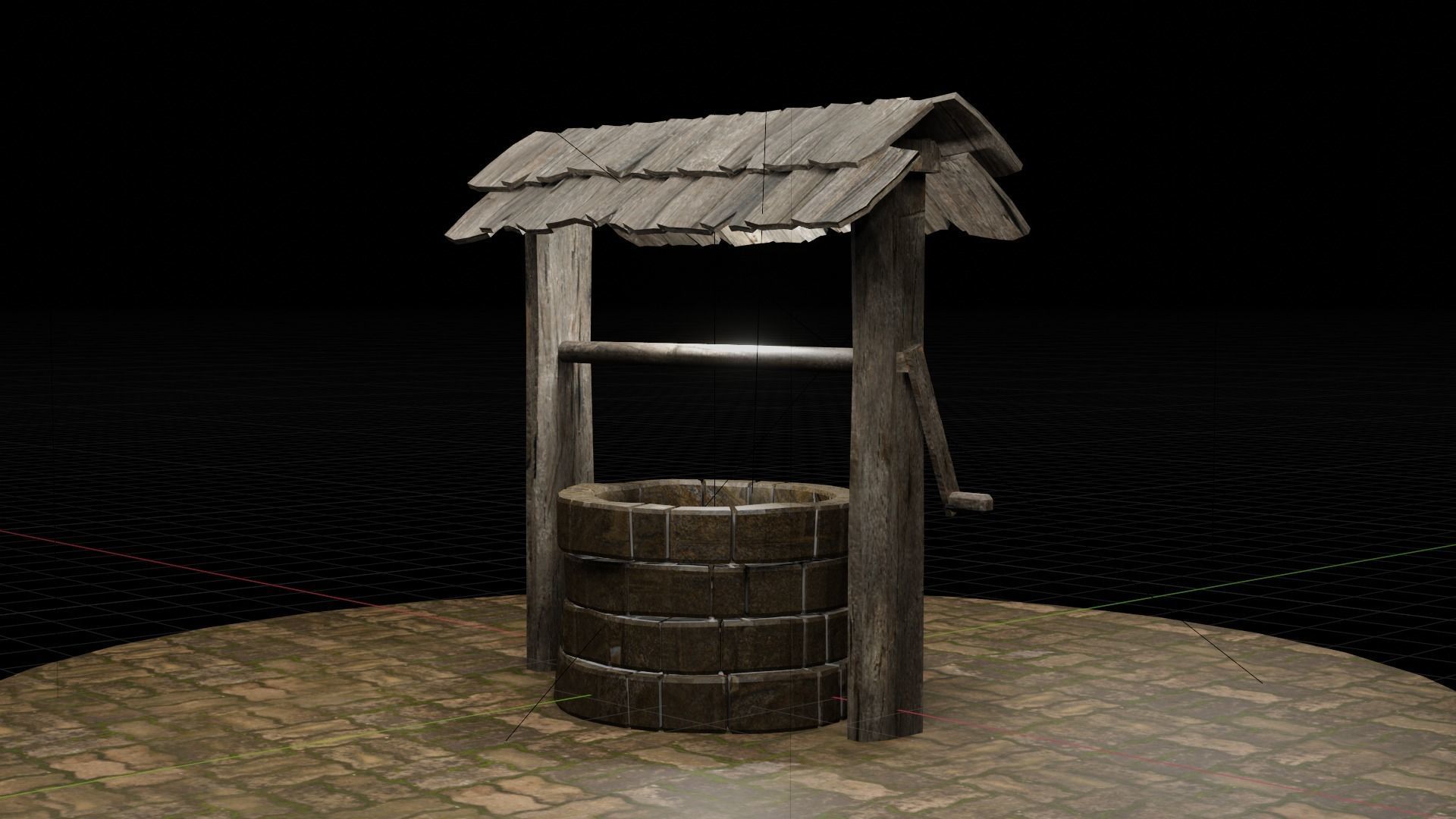 A well with a wood roof Low-poly 3D model_1