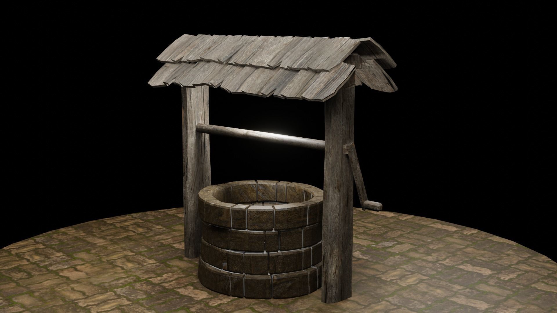 A well with a wood roof Low-poly 3D model_9