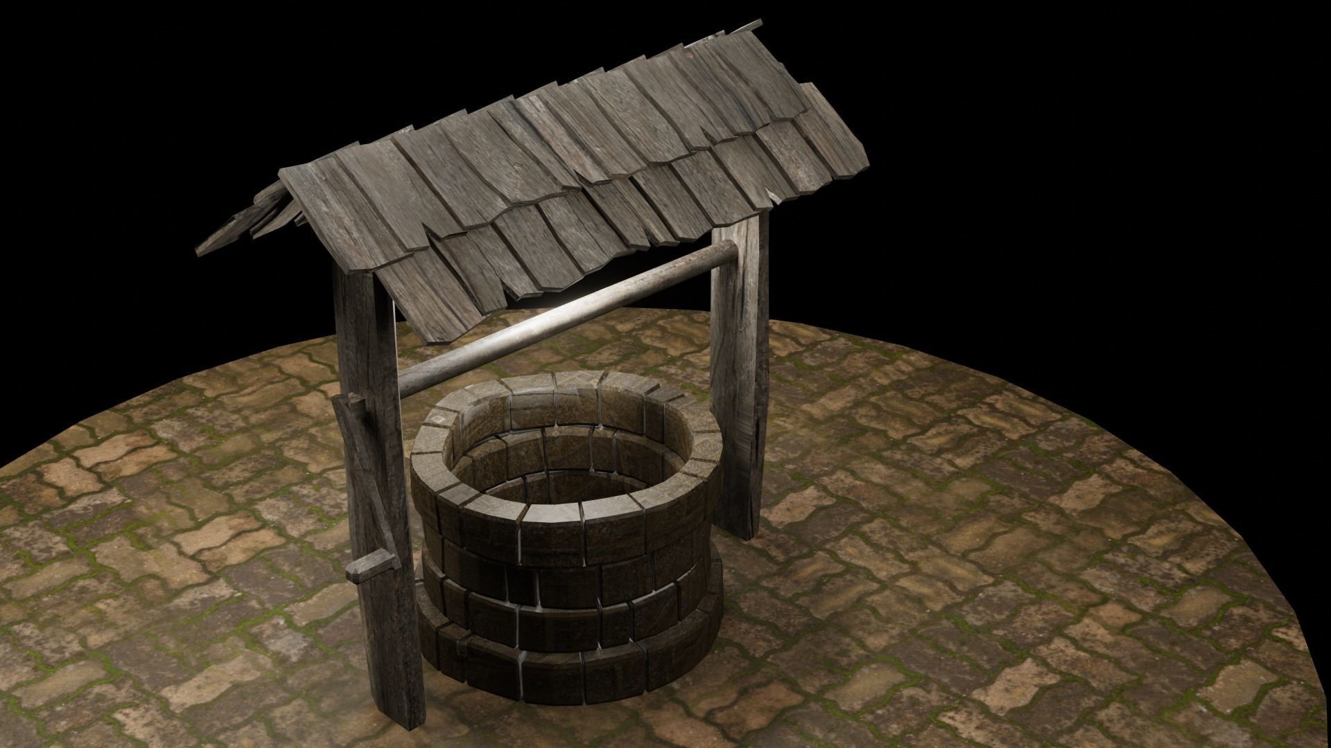 A well with a wood roof Low-poly 3D model_10