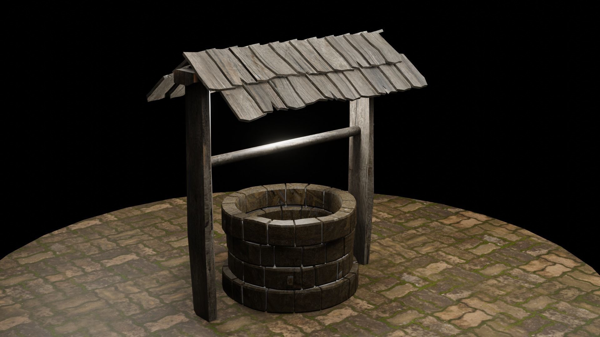 A well with a wood roof Low-poly 3D model_13