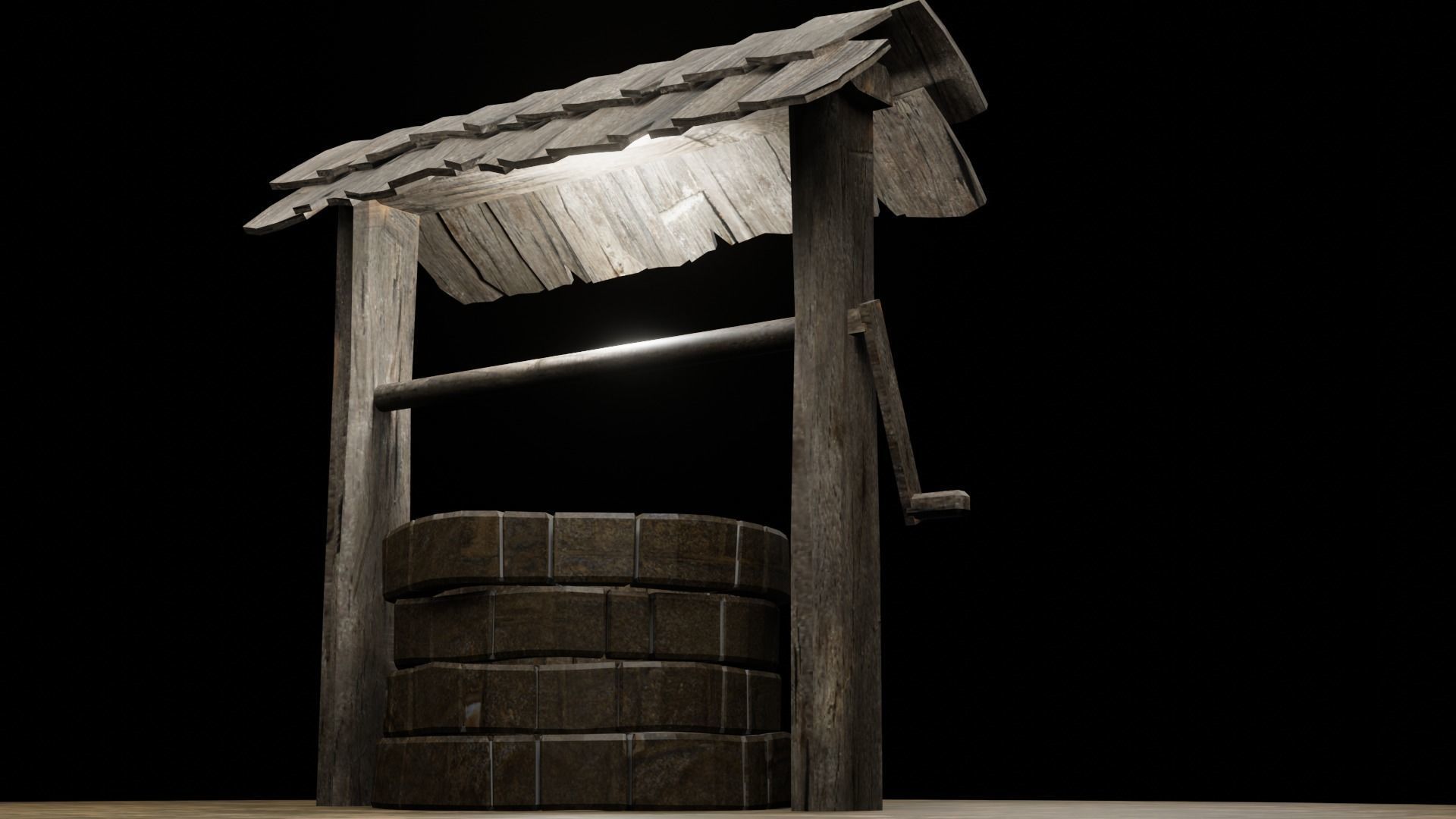 A well with a wood roof Low-poly 3D model_2