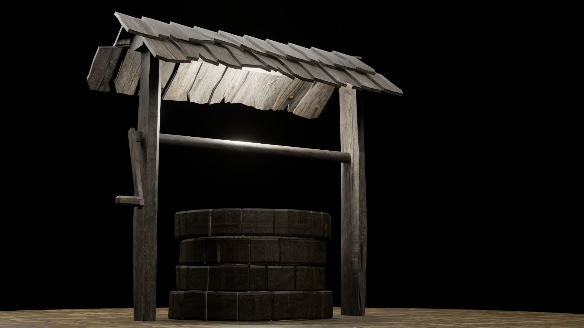 A well with a wood roof Low-poly 3D model_11