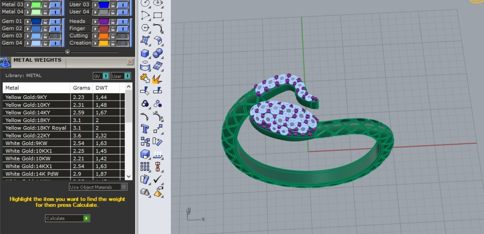 Snake ring diamond emerald 3D print model_2