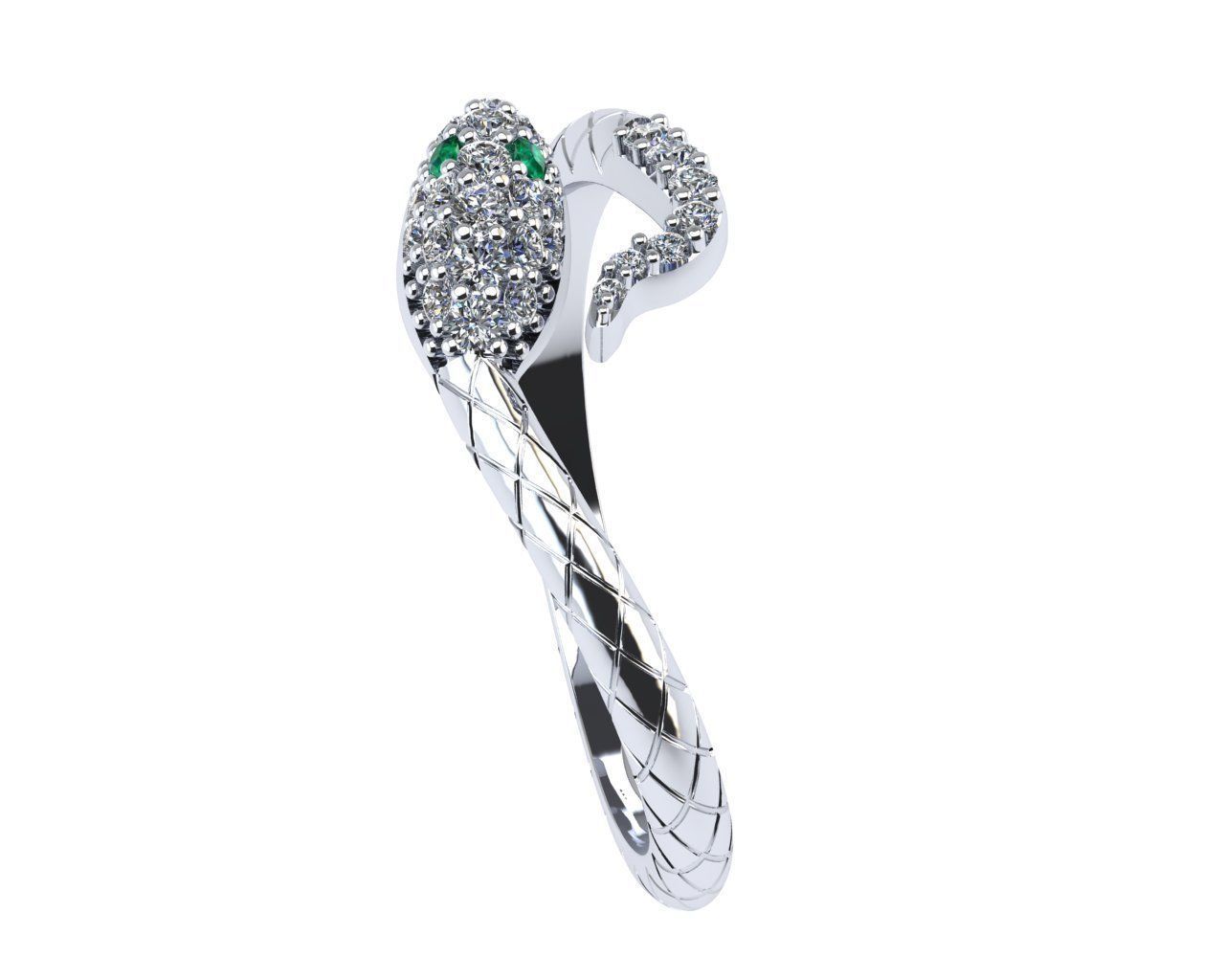 Snake ring diamond emerald 3D print model_1