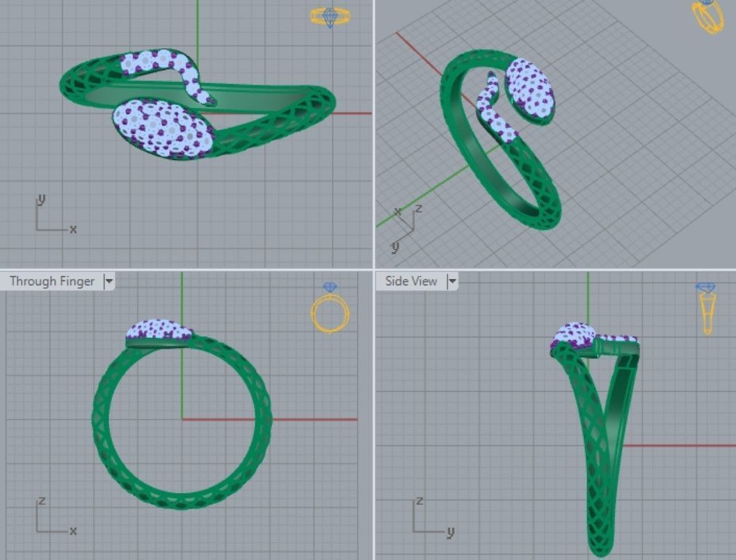 Snake ring diamond emerald 3D print model_4
